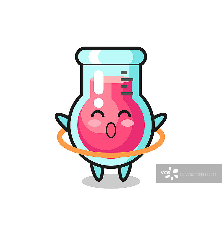 可爱的实验室烧杯卡通形象在跳草裙舞图片素材