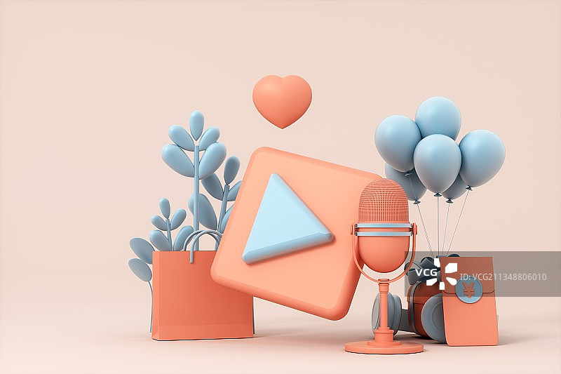 3d渲染的直播主题概念图图片素材