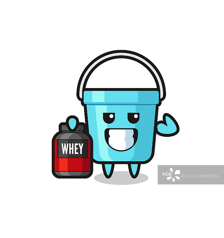 手持物品的健壮塑料桶卡通人物图片素材