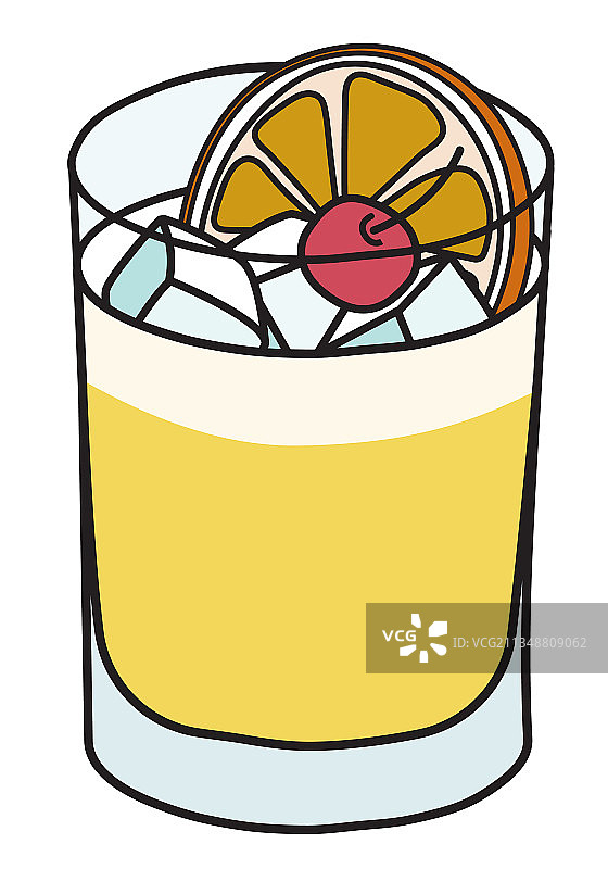 威士忌酸酒IBA鸡尾酒手绘风图片素材