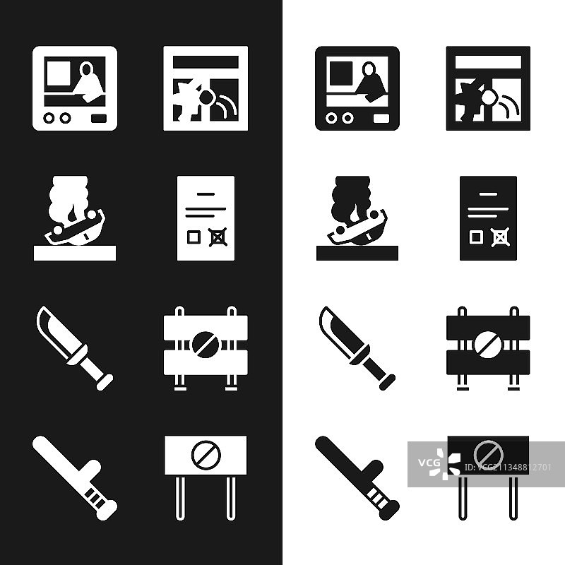 民意调查文件燃烧汽车电视报道套装图片素材
