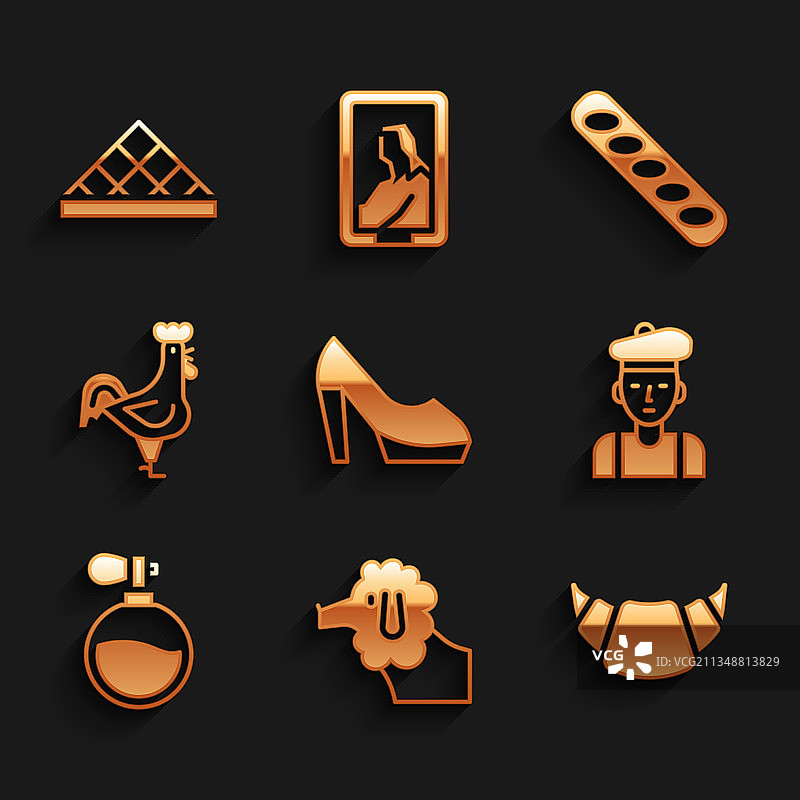 女士鞋子贵宾犬法式羊角面包套装图片素材