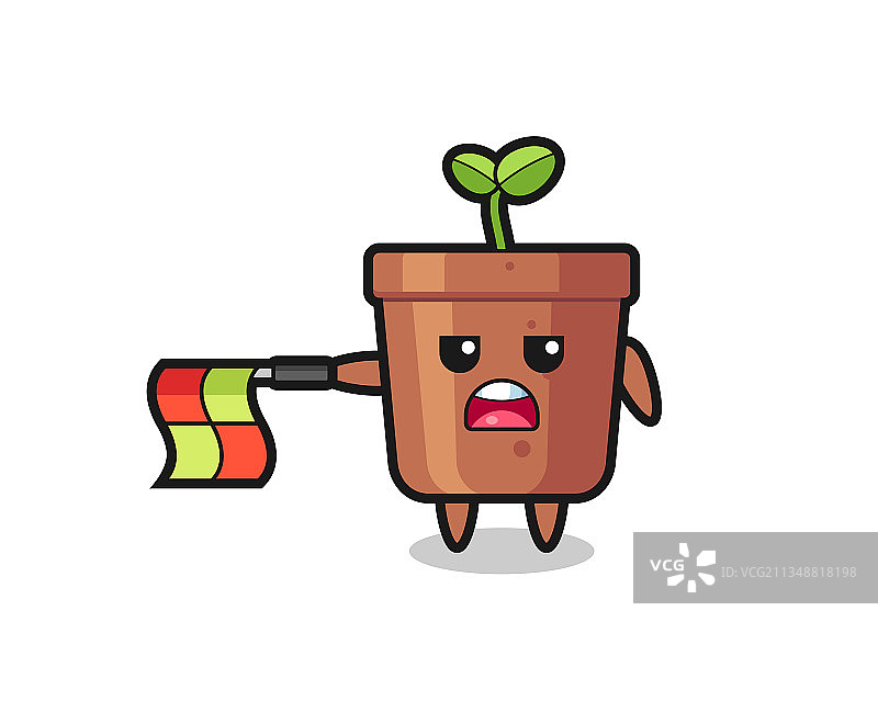 盆栽角色担任边线裁判挥舞旗帜图片素材