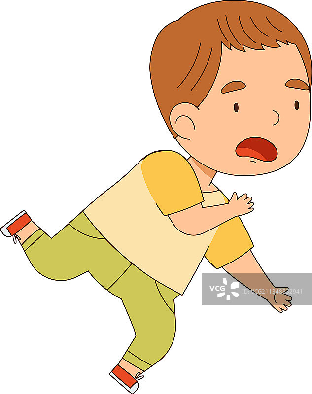 可爱的男孩奔跑时跌倒图片素材