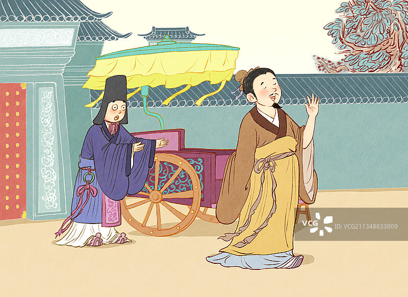 古代成语故事安步当车儿童绘本插画图片素材