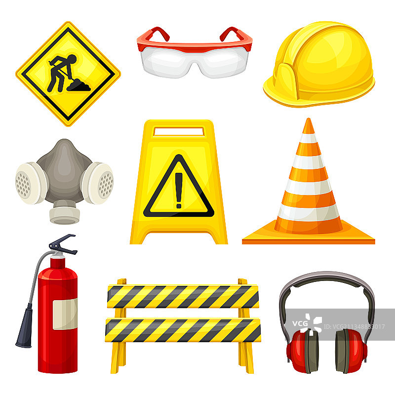 带安全帽和路锥的安全设备图片素材