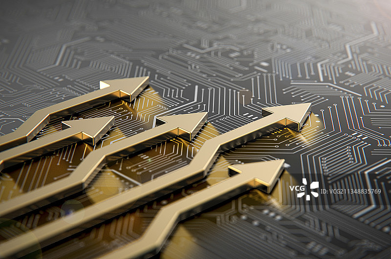 电路板上的箭头金融科技概念图图片素材