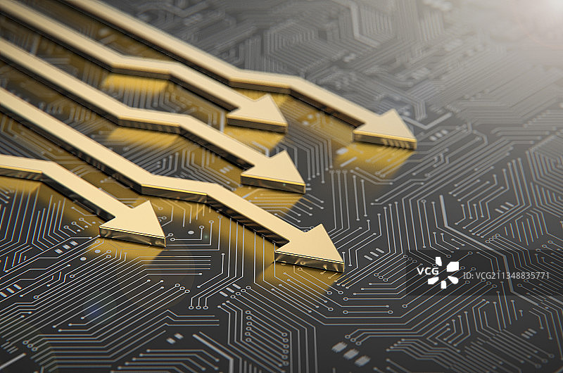 电路板上的箭头金融科技概念图图片素材