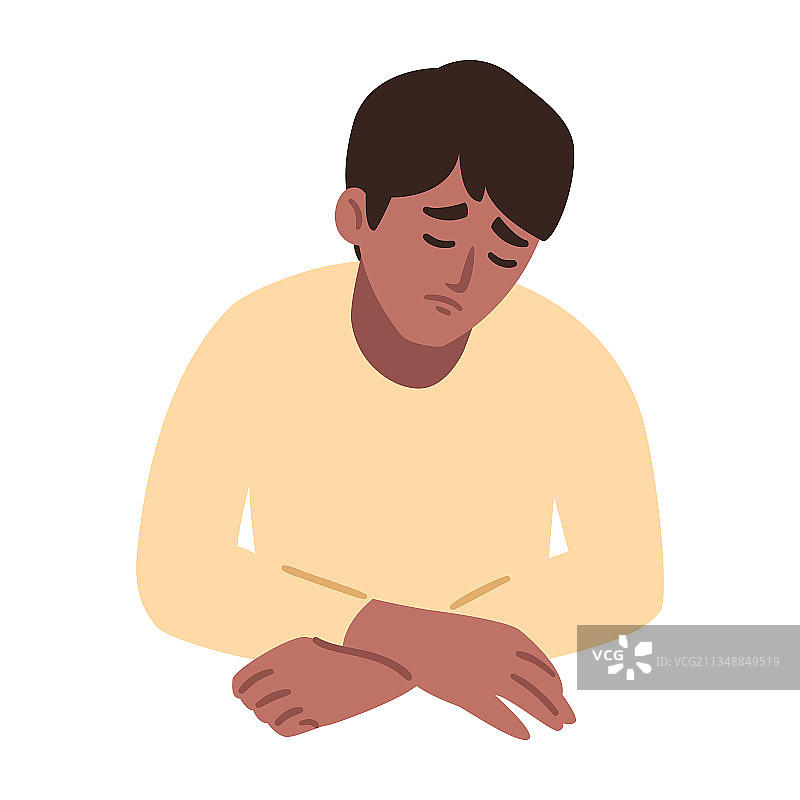 男子头痛，感到焦虑图片素材