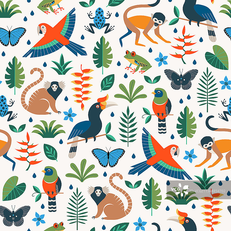 鲜艳多彩的热带丛林无缝图案图片素材