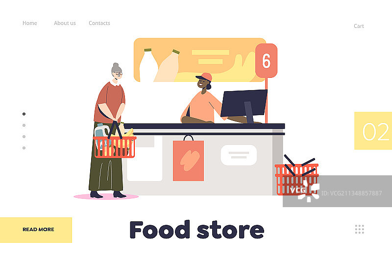 老年人在食品店购物页面概念图片素材