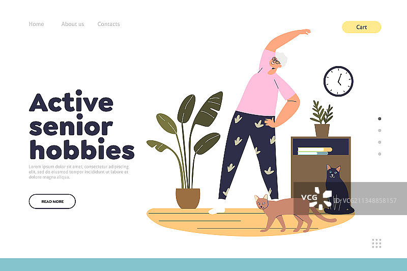 老年人活力爱好概念落地页图片素材