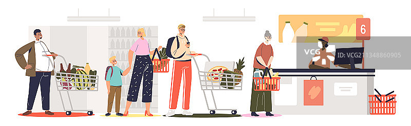 在超市柜台排队的人们图片素材