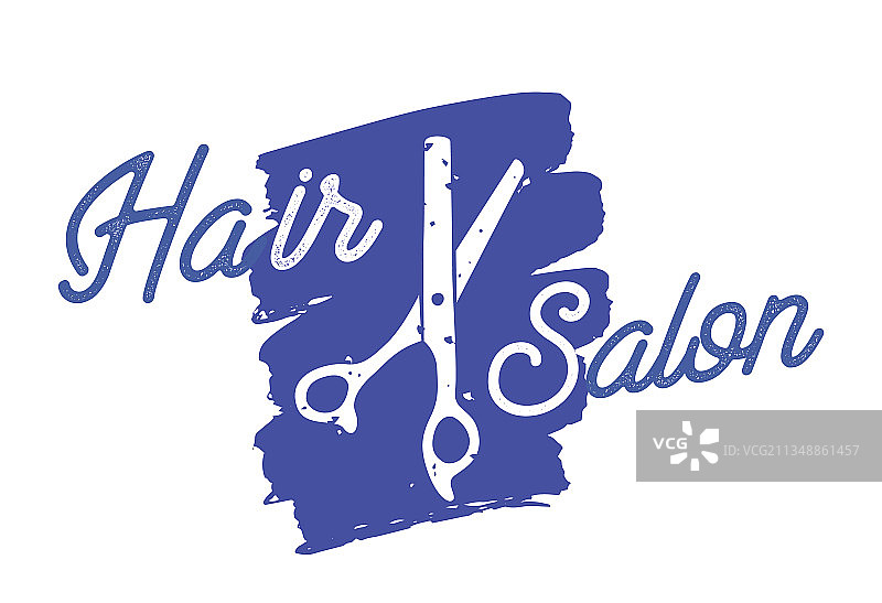 带剪刀的理发店图标（蓝色复古风格）图片素材