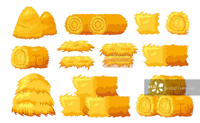 不同形状和大小的干草捆图标合集图片素材