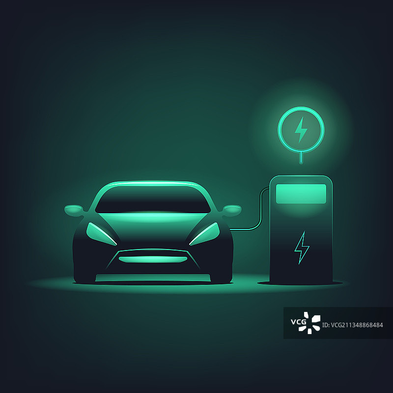 绿色发光电动汽车图片素材