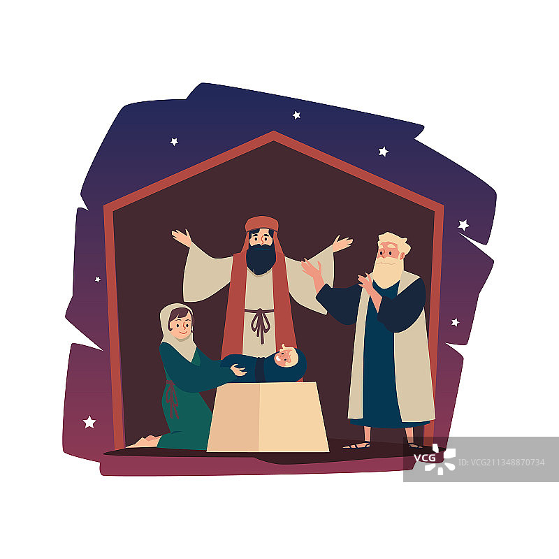 约瑟和玛丽与新生儿的神圣家庭图片素材