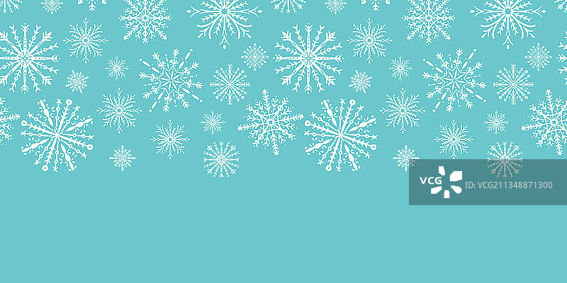 蓝色圣诞雪花无缝边框图案图片素材