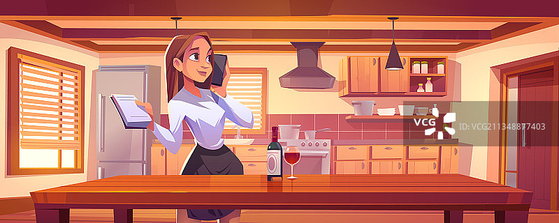 妈妈或家庭主妇打电话，附待办事项清单图片素材