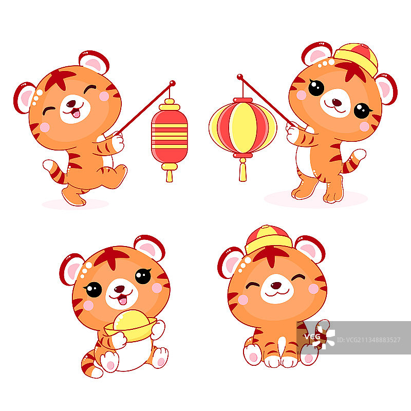 2022年新年快乐，可爱的小老虎图片素材