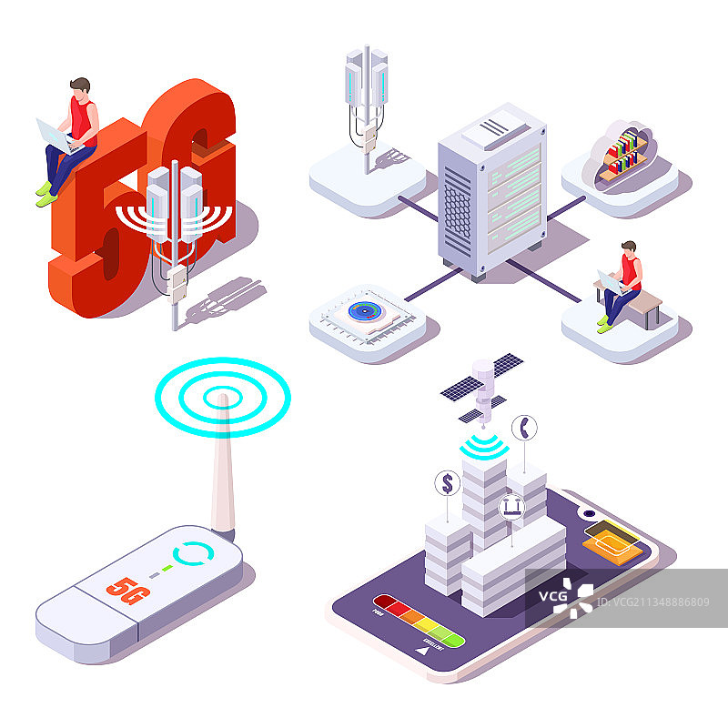 使用无线高速网络的5G图标集图片素材