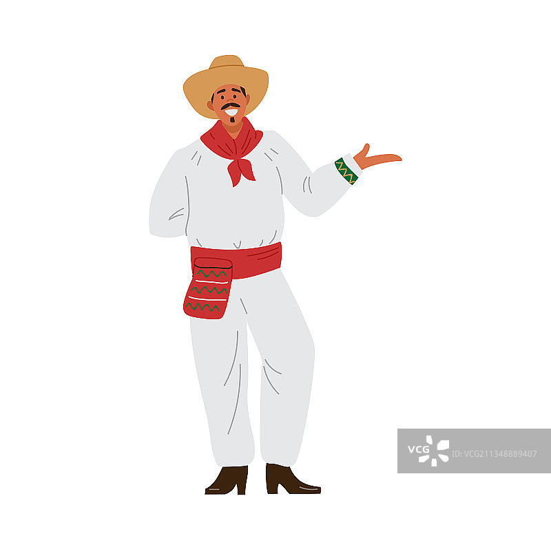 装扮成墨西哥农民的墨西哥男人（扁平风格）图片素材