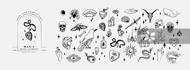 手绘波西米亚风魔法元素组合图片素材