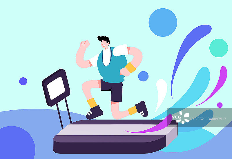 卡通手绘男生跑步健身减肥插画图片素材