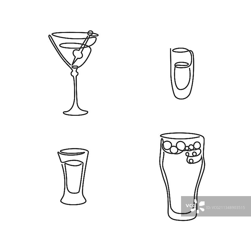 单线画马提尼朗姆龙舌兰啤酒杯图片素材