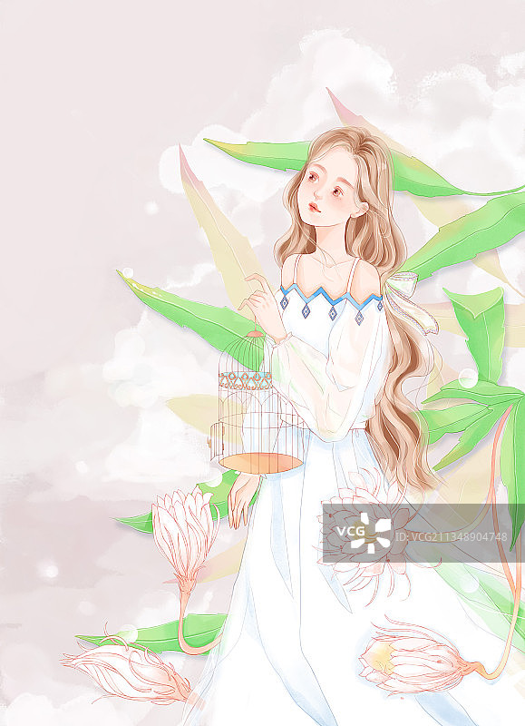 鸟笼少女图片素材