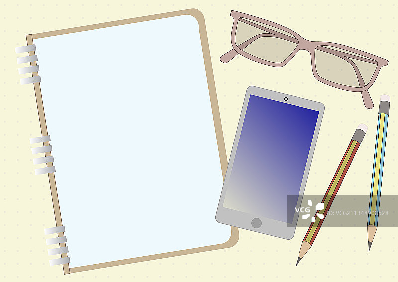 带移动设备眼镜的笔记本绘画图片素材