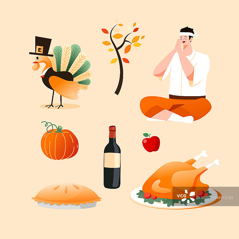 感恩节卡通感恩节美食火鸡餐饮食品健康饮料优惠电商促销矢量插画图片素材
