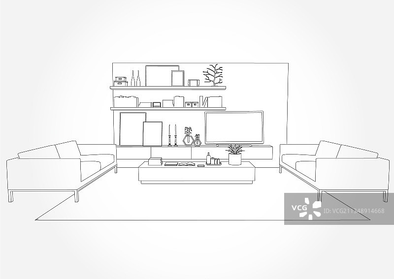 室内素描线条生活线性草图图片素材