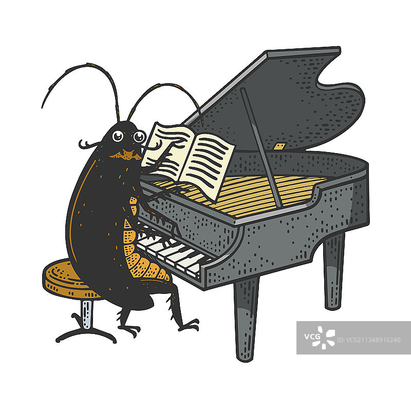 蟑螂与大钢琴素描图片素材