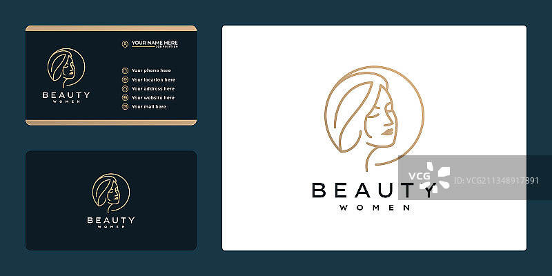用于水疗沙龙皮肤的女性线条艺术标志图片素材