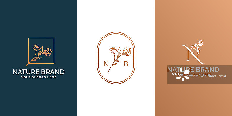 手绘女性花卉植物Logo图片素材