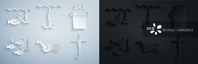 一组渔线轮、渔 bucket图片素材