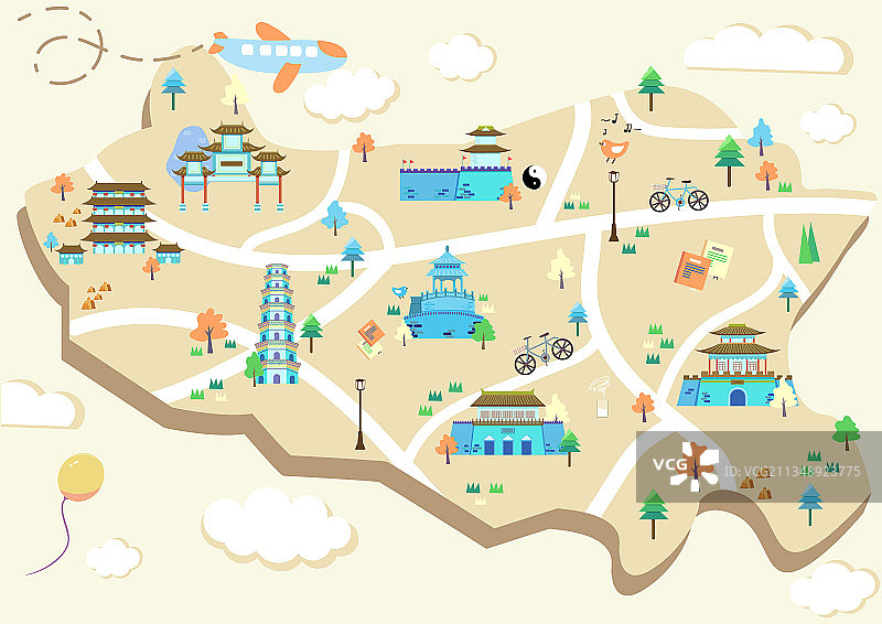 邯郸景点地图矢量插画图片素材