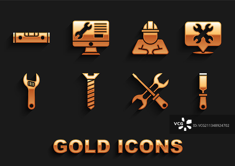 带扳手和锉刀的金属螺丝定位套装图片素材