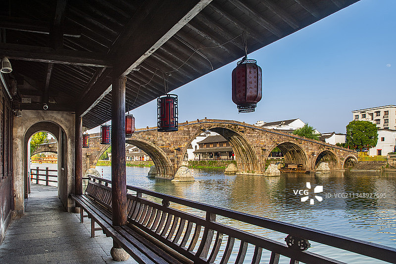 浙江杭州临平区塘栖古镇 京杭大运河 江南水乡 广济桥图片素材