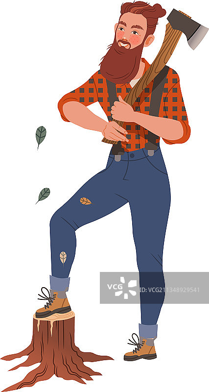 穿着格子衬衫的络腮胡伐木工人图片素材