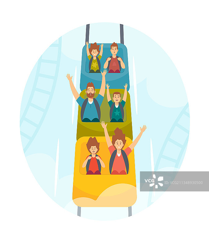 父母和孩子角色乘坐过山车图片素材