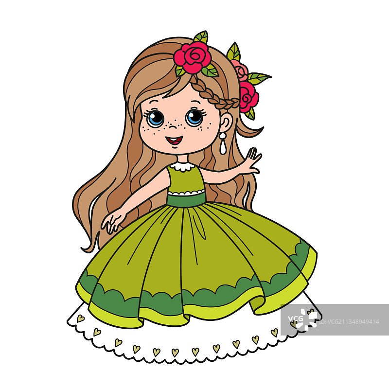 卡通风格的节日绿色小公主图片素材