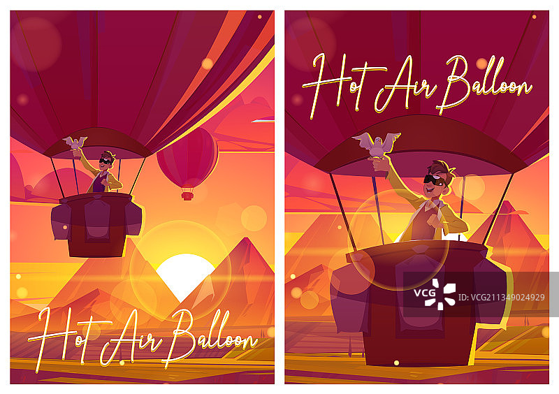 日落时分的热气球与人和鸽子图片素材