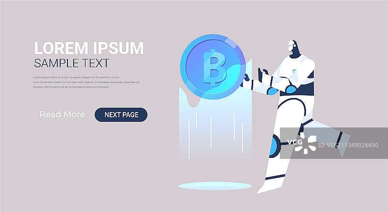 机器人拿着比特币加密货币数字网络图片素材