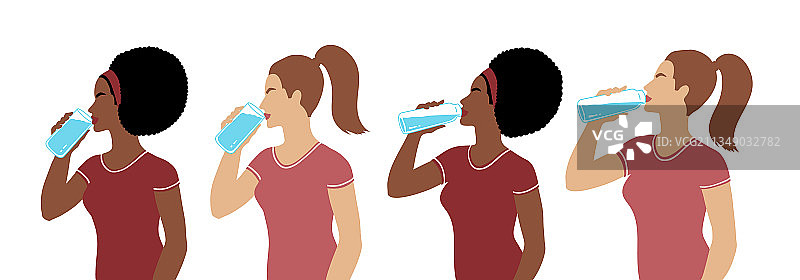 一组正在喝水的女人图片素材