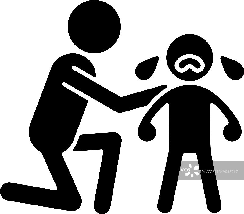 安慰哭泣的孩子黑色字形图标图片素材