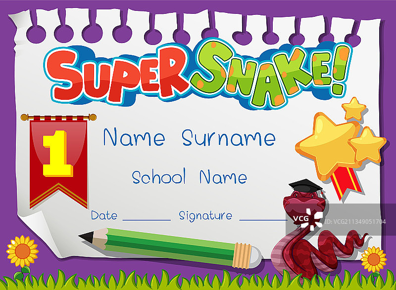 儿童学校文凭或证书模板图片素材