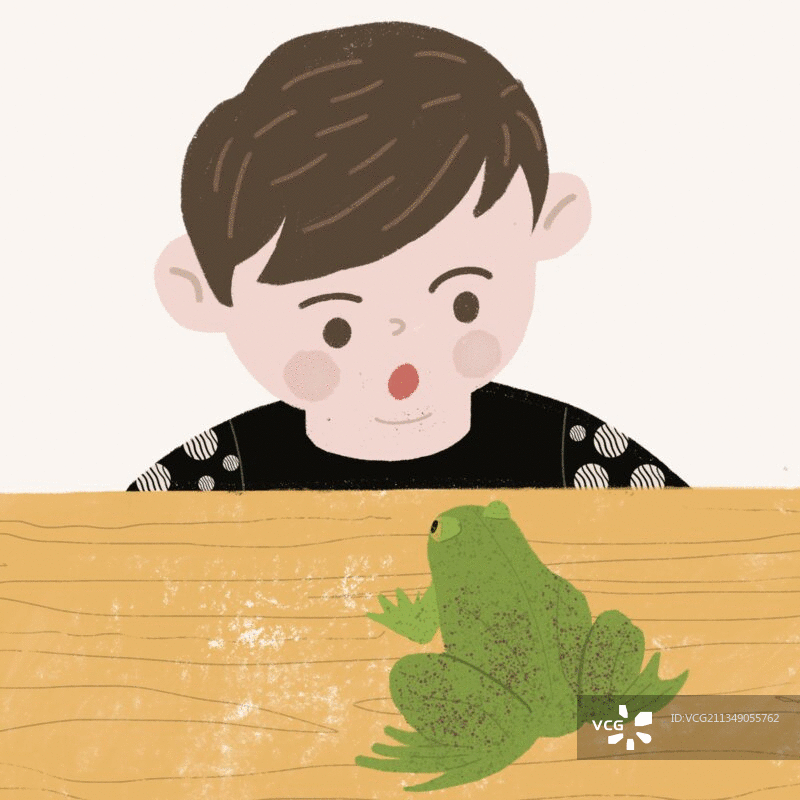 小娃亲小蛙图片素材