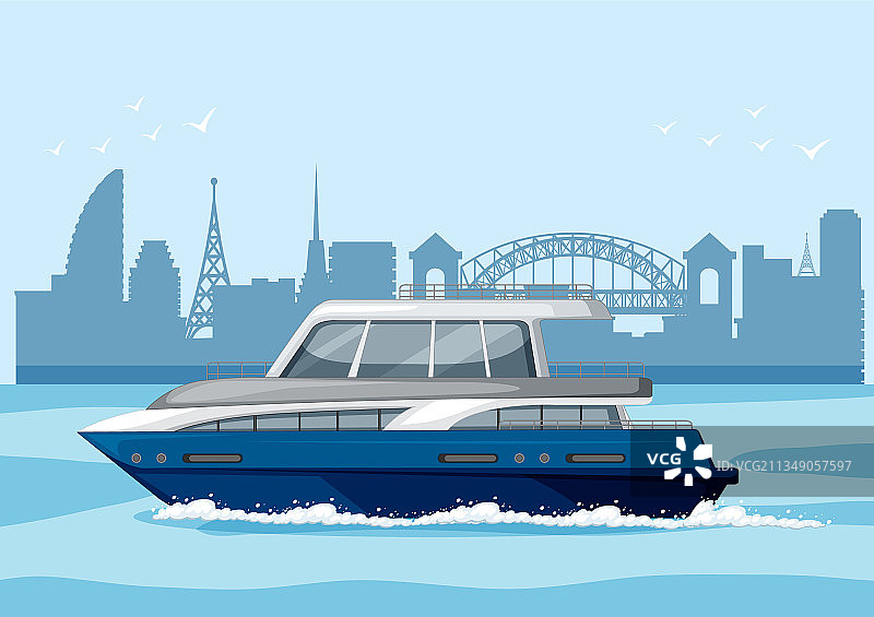 河流场景中的游艇船只图片素材